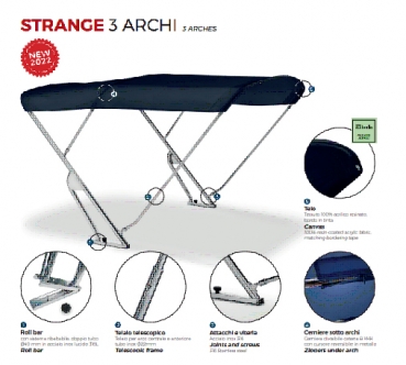 Preview: Bimini mit Geräteträger "Strange". Breite 215cm
