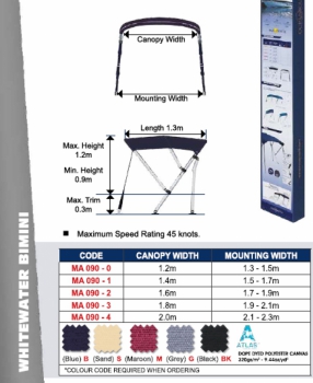 Preview: 3 Stangen Bimini Top Whitewater Breite 210-230cm