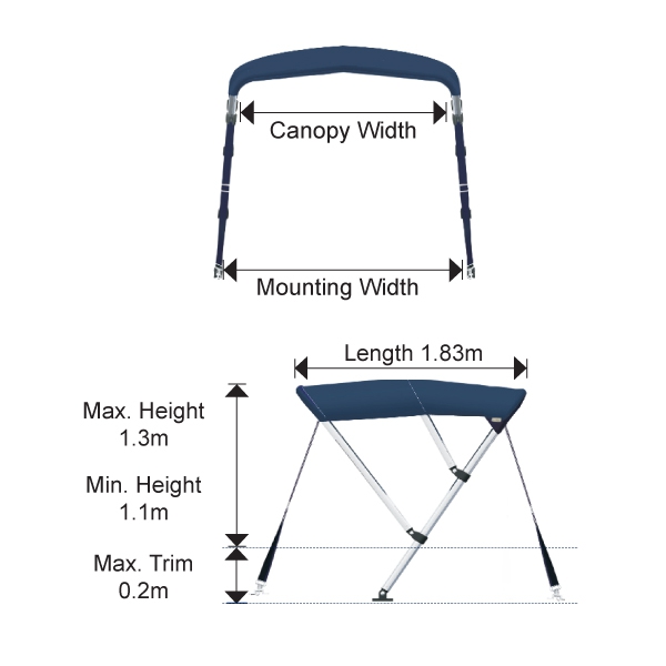 3 Stangen Bimini Top "Oceansouth" Breite 150-170cm