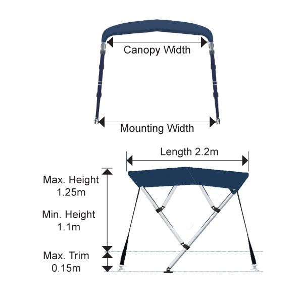 4 Stangen Bimini Oceansouth Montagebreite 210-230cm