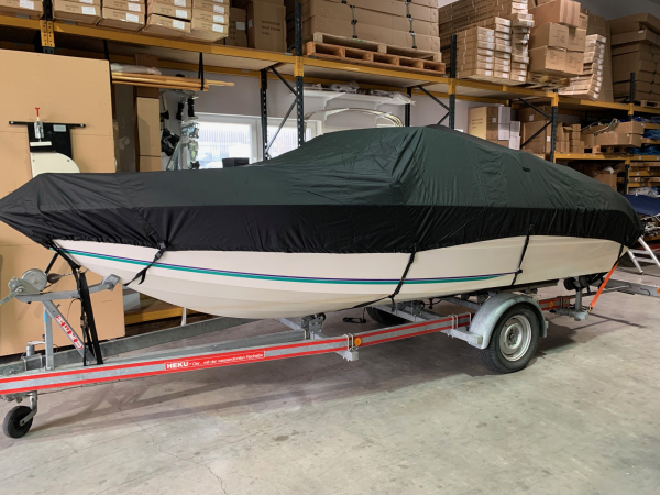 Bootspersenning Bootsplane für Boote von 5,50-6,10 Meter mit hoher Reling Farbe grau